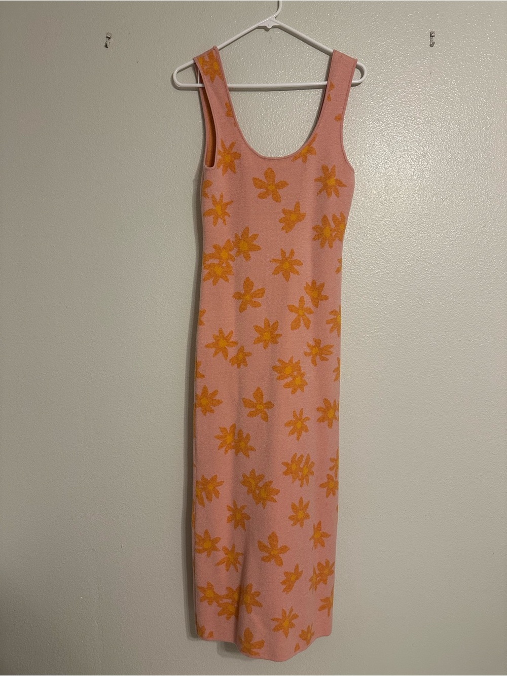 Rhythm. Pink Knit Tank Dress with Orange Floral Motif